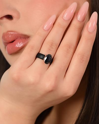 Rinfit Silicone Ring with Stone - Oval Cut Cubic Zirconia Solitaire Engagement Ring for Women - Rubber Wedding Bands - Patented Design - color: Pack N: Black / Rose Gold / Black Stone
