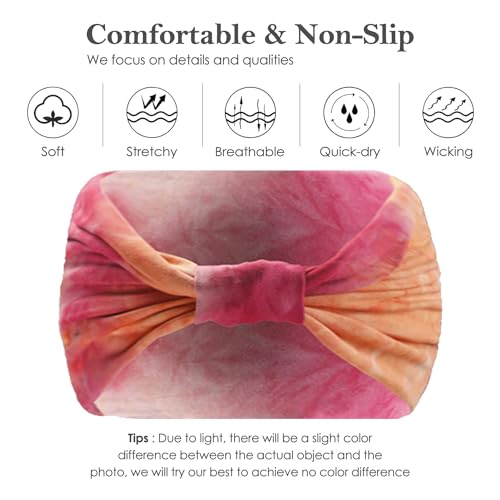 Artilady 7'' Wide Headbands for Women Tie Dye - Large Soft Cloth Headwrap Elastic Stretchy Head Bands Boho Turban Hair Bands Non Slip Hair Accessories 6 PCS - color: Tie-dye