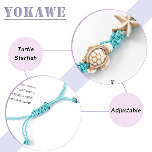 Yokawe Boho Turtle Anklets Bracelets Blue Starfish Summer Beach Waterproof Barefoot Sandals Jewelry for Women