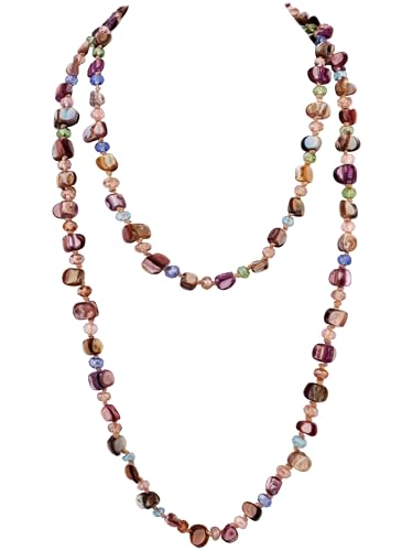 MINACHI Colorful Irregular Beaded Long Necklace, Coated Reflective Glass Beads, Bohemian Vintage Chunky Costume Jewelry for Women - style: Necklace R21-053