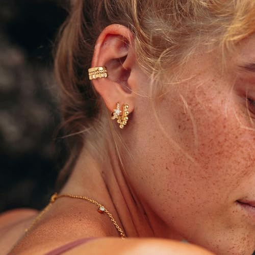 MYEARS Women Earrings Gold Huggie Hoop 14K Small Simple Hypoallergenic Everyday Jewelry - style: Ball & Dangle