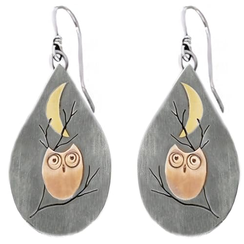 Boho Earrings, Statement Earrings, Teardrop Sunflower Earrings, Dangle Ethnic Earrings for Women, Handmade Bohemian Trendy Boho Vintage Jewelry - style: Owl