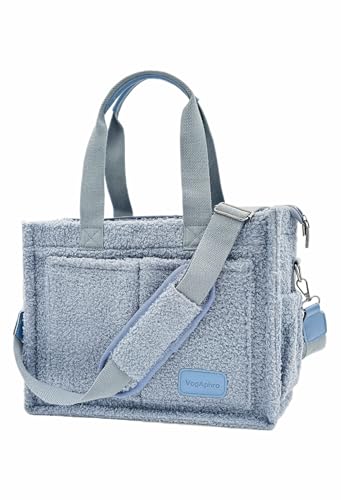 Large Canvas Tote Bag for Women Work Tote Bags with Pockets Laptop Crossbody Purses Everyday Bag Handbags for Travel - color: Plush Blue