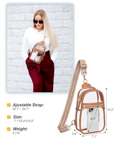 PACKISM Clear Sling Bag Stadium Approved - Clear Bag for Stadium Events & Holographic Bag for Music Festivals Jacquard Strap - color: 05_striped Brown