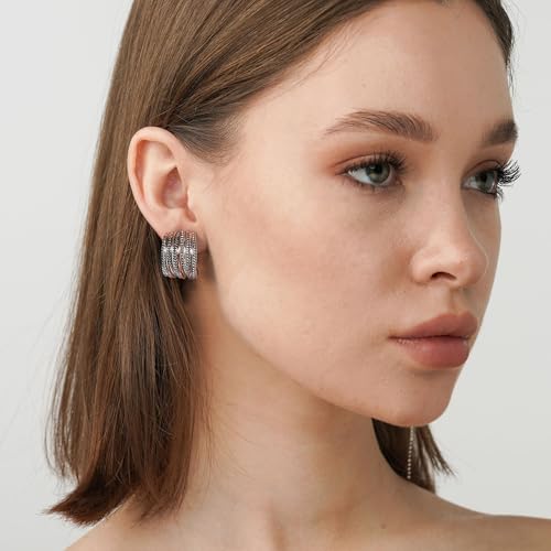 Mytys Two Tone Earrings for Women Gold and Silver Crossover Half Hoop Statement Earring Designer Stud Earrings - color: Rose Gold & Silver