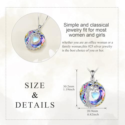 POPLYKE Mothers Day Gifts for Mom Her Wife Tree of Life Necklace 925 Sterling Silver Birthstone Pendant with Crystal Anniversary Birthday Wedding Jewelry for Women - color: 06-Jun-Moonstone, style: White Gold Plated-Volcano Crystal