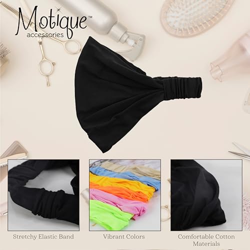 Black Wide Cotton Head Band Solid Boho Yoga Style Soft Hairband - color: Black