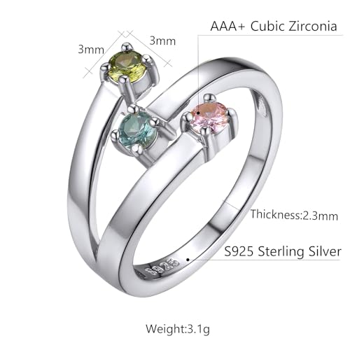 Custom4U Personalized 1-4 Birthstone Rings for Women Promise Rings for Her Sterling Silver Mothers Ring Customized Cubic Zirconia Stones Wedding/Valentine's Day/Mother's Day Jewelry Gift for Mom Wife - color: B-3 Names-silver