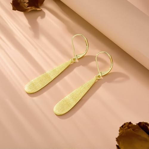 Silver Long Teardrop Dangle Earrings for Women, 14K Gold Plated Hypoallergenic Drop Leverback Earrings, Trendy Long Teardrop Dangle Earings for Jewelry Gifts - color: B-14K Gold
