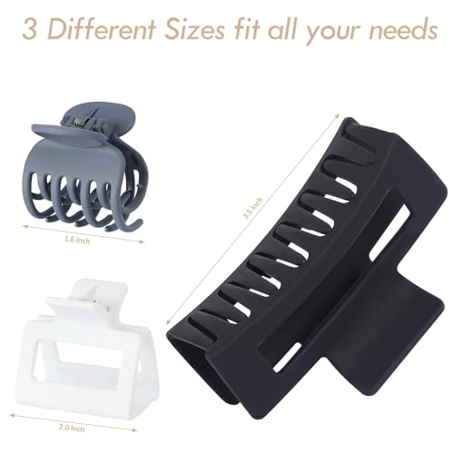 CHANDAT 3 Style Claw Hair Clips Set for Women - 9 pcs Medium Rectangle Clips for Thick Hair, Square Clips for Thin Hair - Grey - color: Neutral