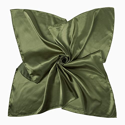 vabovin Satin Head Scarf for Women Solid Color, 35×35 in | Silk Feel Neckerchief, Hair Scarf, Fashion Bandana, Headscarf, Headband, Hair Wrap Sleeping, Daily Fashion Styling - color: 206 Army Green
