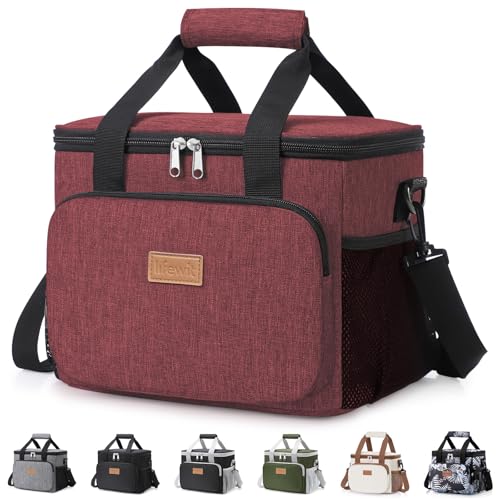 Lifewit Medium Lunch Bag, Insulated Lunch Box, Soft Cooler Cooling Tote for Adult Men Women, Burgundy 12-Can (9L) - color: Burgundy, size: Medium(9L)