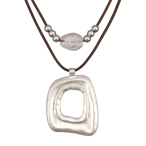 Boho Necklaces for Women Chunky Circle Necklace Layered Boho Circle Leather Choker Necklace Long Vintage Necklaces Bohemian Jewlery Gifts - style: Bohemian Multilayer Necklace