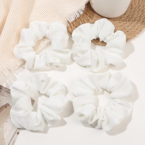 Soft Scrunchies for Women - No Crease, No Damage Hair Ties for Thick or Thin Hair in White - Ponytail Holders, 5-Pack - color: White