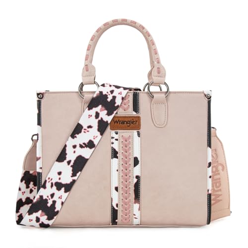 Montana West Wrangler Animal Print Tote Bag for Women Western Purse Boho Top Handle Satchel Handbag - color: Cow Lihgtpink