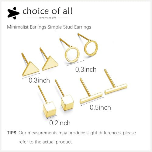 Gold Circle Earrings for Women Circle Stud Earrings Simple Tiny Triangle Square Bar Stud Earrings Trendy Jewelry Gifts - color: A7：4 pairs gold solid earrings set