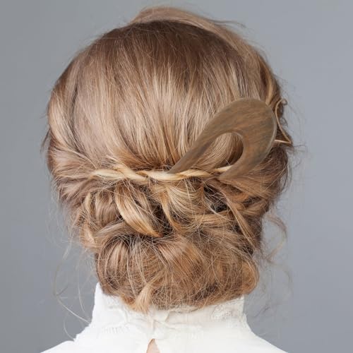 Sandalwood Hair Stick Hair Fork 14.5x4.3cm Double Prong Hairpin for Women Classical Updo