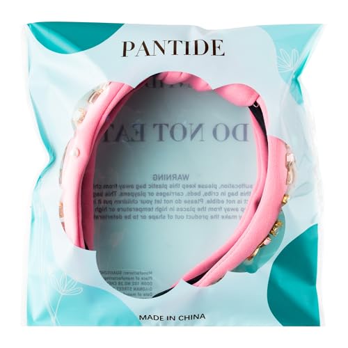 PANTIDE Coquette Pink Bow Jeweled Knotted Headband - Rhinestone Crystal Pearl Embellished Preppy Trendy Headband Wide Top Knot Non Slip Fashion Hairband Accessories Birthday Gift for Women Girl (Pink) - color: Pink Bow