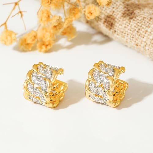 MTMY Gold Ear Cuff Earring for Women 14K Gold Plated Cubic Zirconia Non-Pierced Clip on Cartilage Chunky Ear Cuffs Hypoallergenic Jewelry - style: twist / pair