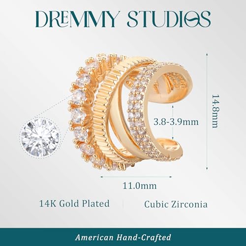 DREMMY STUDIOS Women Ear Cuff Non Piercing | 14K Gold Plated Cubic Zirconia Fake Earrings Wrap Clip on Cartilage Earring | Lightweight Hypoallergenic Jewelry SINGLE EAR CUFF - style: Sparkle CZ
