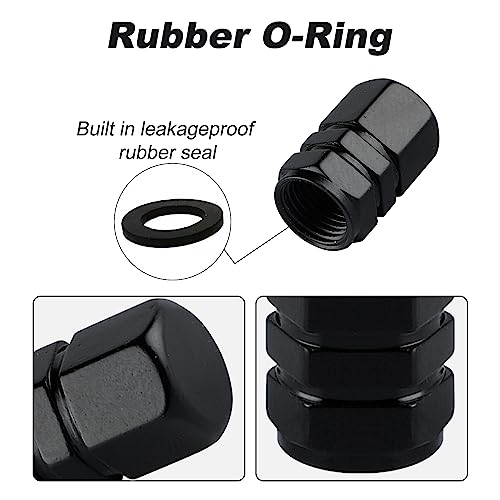 alpmosn Aluminum Tire Stem Valve Caps Wheel Valve Covers Car Dustproof Tire Cap Cover Accessories, Universal for SUV, Car, Bike and Motorcycle, Hexagon Shape (4PCS Black) - color: Black
