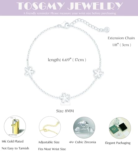Dainty Silver Gold Bracelets for Women Trendy Non Tarnish 14K Gold Plated Cute Clover Bracelet Stackable Daisy Cubic Zirconia Diamond Charm Bracelet Stack Waterproof Jewelry Gifts - color: C- Daity Bracelet- Silver
