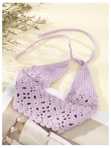 OYOANGLE Women's Boho Crochet Knit Hair Band Vintage Head Wrap Hair Bandanas Head Kerchief Purple One-Size - color: Purple