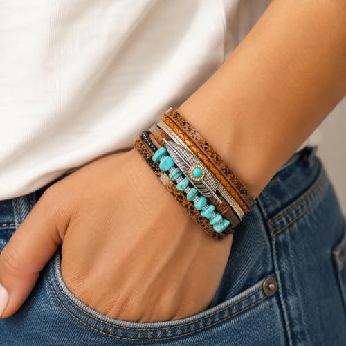 Long tiantian Western Turquoise Beaded Bracelet Set for Women Stackable Cowgirl Bracelets Boho Concho Jewelry Country Concert Rodeo Outfit Accessories Gifts - color: B4:western bracelets