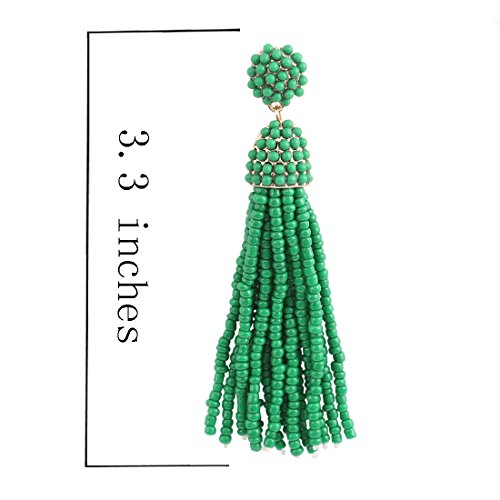 NLCAC Women's Beaded tassel earrings Long Fringe Drop Earrings Dangle 6 Colors - color: dark green
