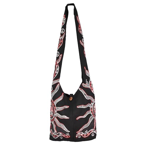 Mandala Crafts Hippie Bag, Large Boho Hobo Purse for Women, Crossbody Shoulder Sling Bags for Indie Style Bohemian Accessory - style: Black Sun