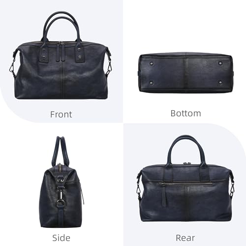 Iswee Genuine Leather Satchel Tote Bag Top Handle Handbag Designer Shoulder Bag Large Capacity Cross Body Bag - color: Navy Blue