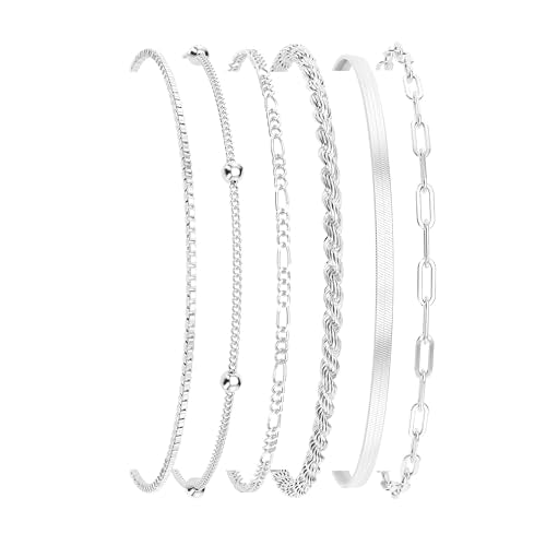 Dearmay Gold Bracelets for Women Waterproof, 14K Gold Plated Minimalist Bracelets Stack Non Tarnish Trendy Dainty Herringbone Vintage Cuban Paperclip Rope Thin Box Link Chain Stackable Jewelry Sets Modern Fashion Accessories Gifts for Womens - style: chai