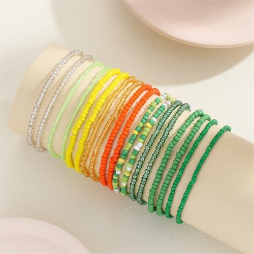 Fuqimanman2020 18Pcs Boho Stackable Beaded Bracelets for Women Colorful Handmade Multilayered Rice Beads Anklets Set Summer Beach Bohemian Jewelry Gift - color: Style 1 Green