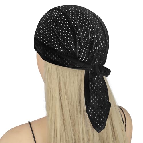 PURFUN Men Women Breathable Cycling Bandana Headscarf Adjustable Sweat Wicking Quick Dry Mesh Head Scarf Wrap Liner Skull Cap - color: Black
