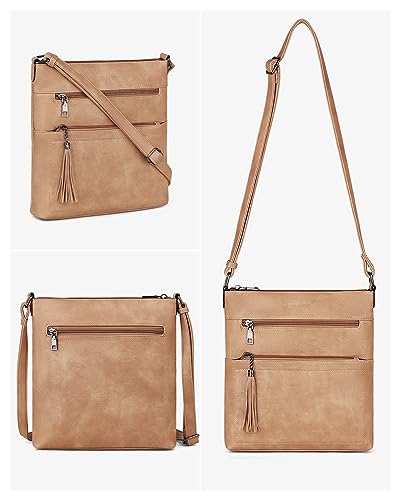 MASINTOR Crossbody Purses for Women, Multi Pocket Casual Crossbody Bag, Adjustable Strap Shoulder Bag with Tassel - color: Camel Brown
