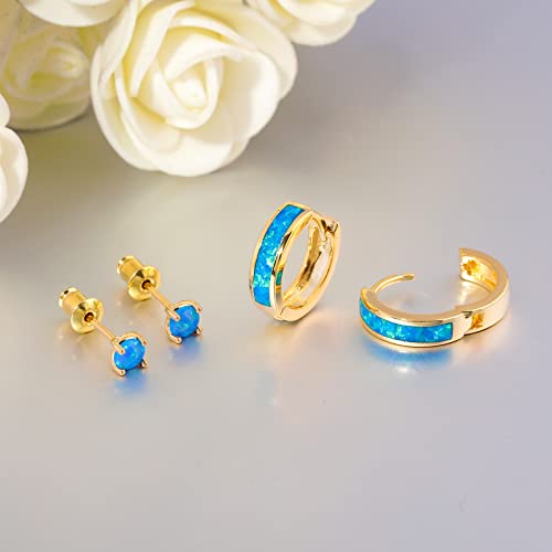 CiNily Huggie Earrings Opal Hinged Hoop Earrings Gold Plated Hypoallergenic Small Hoop Earrings for Women Teen Girls Men Sensitive Ears - color: Gold Plated-Blue