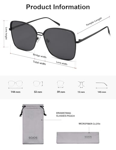 SOJOS Trendy Square Oversized Sunglasses Womens Mens UV400 Big Large Designer Shades SJ1082 - color: Black/Dark Grey