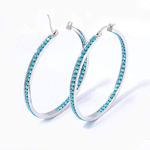 CiNily Mult-colors Crystal Stainless Steel Hoop Earring for Women Hypoallergenic Jewelry for Sensitive Ears Large Big Hoop Earrings 2" - color: Blue