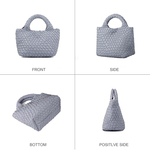 Woven Purses Bag for Women, Vegan Leather Handwoven Bags with Mini Handmade Purse - color: Light Blue
