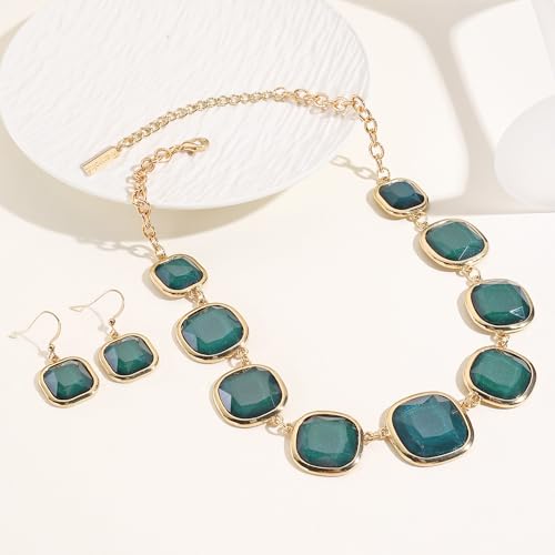 Chunky Beaded Colorful Collar Necklace with Earrings for Women Fashion Statement Necklace Set for Women Gifts