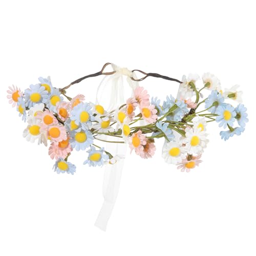 AWAYTR Flower Hippie Floral Crown - Boho Sunflower Headband for Women, Hippie Costume and Hair Accessories (Blue/Pink/White) - color: Blue/Pink/White