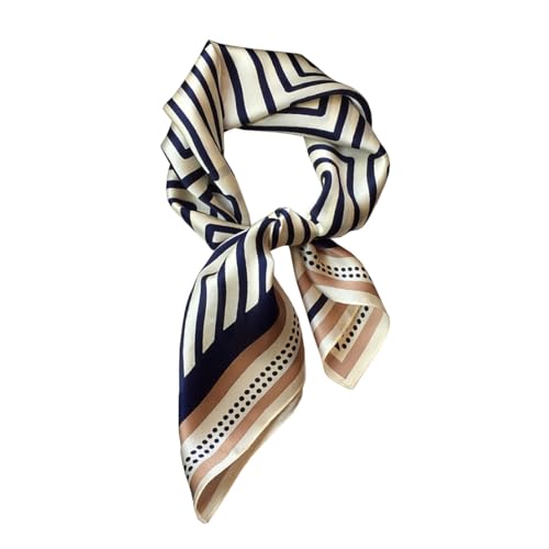JERLA 100% Pure Mulberry Silk Square Scarf for Hair-27''x27'' Women Men Natural Silk Neckerchief Headscarf - color: Blue and Coffee Geometry Stripe