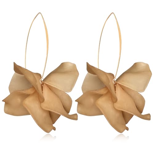 Exaggerated Bohemian Resin Rose Flower Petal Dangle Drop Earrings Long Acrylic Tiered Floral Tassel Earring for Women - color: Brown
