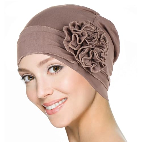 Headwrap Turbans for Women - Twist Soft Floral Solid Caps Pre Tied Chemo Beanies Headwear Hat for Cancer - color: Khaki