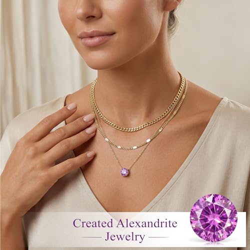 WomenGifts Layered Gold Necklaces for Women, 14K Gold Sterling Silver Plated Dainty Pendant Necklace Set Non Tarnish, Chunky Stackable Cuban Chain Choker, Trendy Birthstone Vacation Jewelry Gift - color: Gold, style: Cubic Zirconia-Created Alexandrite-Jun