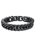 ChainsHouse Stainless Steel Cuban Link Bracelet, 8mm/12mm/17mm Width, 7.5"/8.3"/9", 18K Gold Plated Chain Wrist Bracelets for Men Women, Send Gift Box - color: I: Black-12mm width