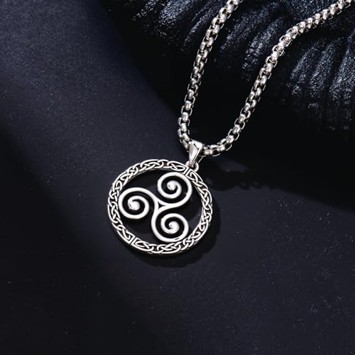 Celtic Necklace for men Sterling Silver Celtic Knot Triquetra Triangle Trinity Necklace Gift for Men - color: D-Silver
