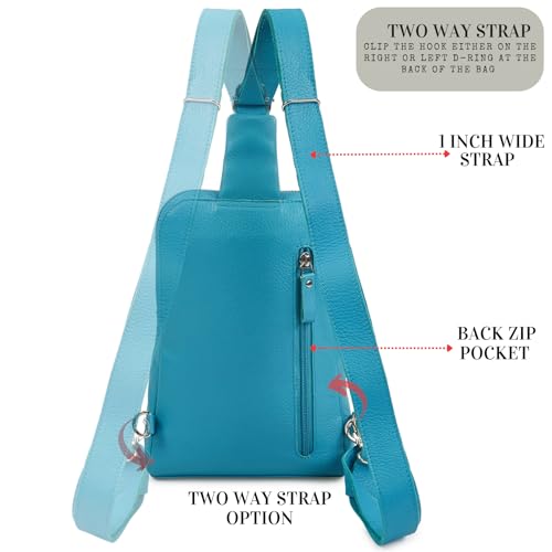 Leather Sling Bag for Women Genuine Crossbody Purse Small Trendy Cross Over Chest with Phone and Credit Card Slots (Air Blue Nappa) - color: Air Blue Nappa