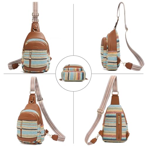 cakang Womens Sling Bag Crossbody Bags for Women Vegan Leather Sling Backpack Daypack Fanny Pack Crossbody Purse Travel - color: 8-rainbow Weaving-brown