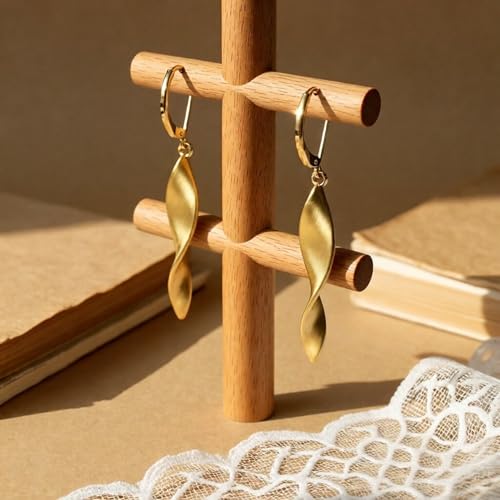 14K Gold Plated Twisted Chain Fringe Pendant Earrings for Women, Hypoallergenic Leverback Clasp Handcrafted Fashion Jewelry Gift